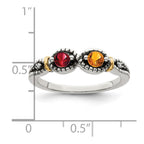 Sterling Silver Antiqued w/14k 2-stone w/Diamond Mother's Ring