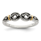 Sterling Silver Antiqued w/14k 2-stone w/Diamond Mother's Ring