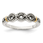 Sterling Silver Antiqued w/14k 3-stone w/Diamond Mother's Ring