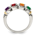 Sterling Silver Antiqued w/14k 4-stone w/Diamond Mother's Ring