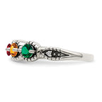 Sterling Silver Antiqued w/14k 4-stone w/Diamond Mother's Ring