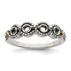 Sterling Silver Antiqued w/14k 4-stone w/Diamond Mother's Ring