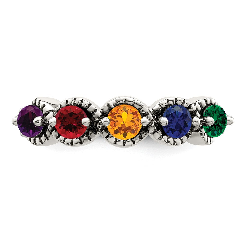 Sterling Silver Antiqued w/14k 5-stone w/Diamond Mother's Ring