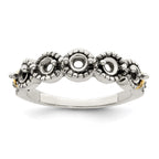 Sterling Silver Antiqued w/14k 5-stone w/Diamond Mother's Ring