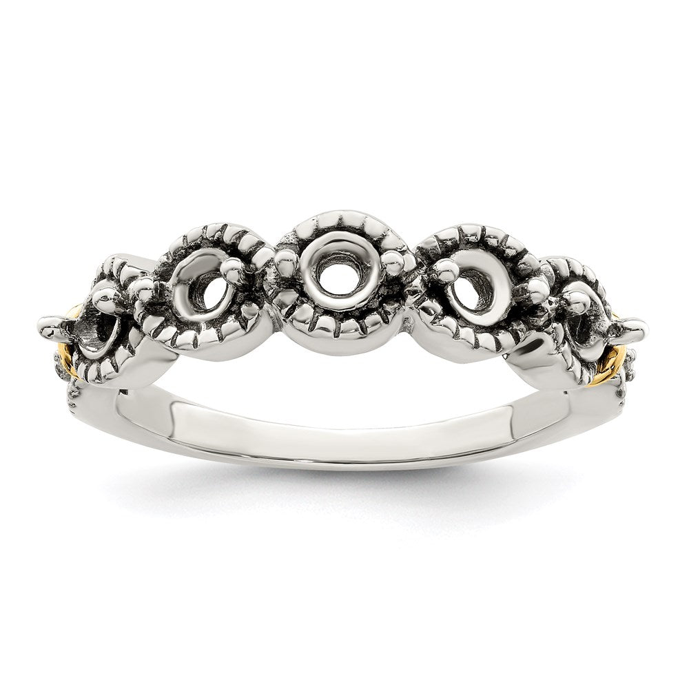 Sterling Silver Antiqued w/14k 5-stone w/Diamond Mother's Ring