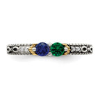 Sterling Silver Antiqued w/14k 2-stone w/Diamond Mother's Ring