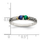 Sterling Silver Antiqued w/14k 2-stone w/Diamond Mother's Ring