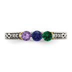 Sterling Silver Antiqued w/14k 3-stone w/Diamond Mother's Ring
