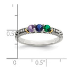 Sterling Silver Antiqued w/14k 3-stone w/Diamond Mother's Ring