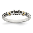 Sterling Silver Antiqued w/14k 3-stone w/Diamond Mother's Ring