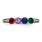 Sterling Silver Antiqued w/14k 4-stone w/Diamond Mother's Ring