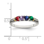 Sterling Silver Antiqued w/14k 4-stone w/Diamond Mother's Ring
