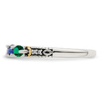 Sterling Silver Antiqued w/14k 5-stone w/Diamond Mother's Ring