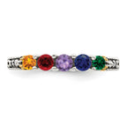 Sterling Silver Antiqued w/14k 5-stone w/Diamond Mother's Ring