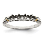 Sterling Silver Antiqued w/14k 5-stone w/Diamond Mother's Ring