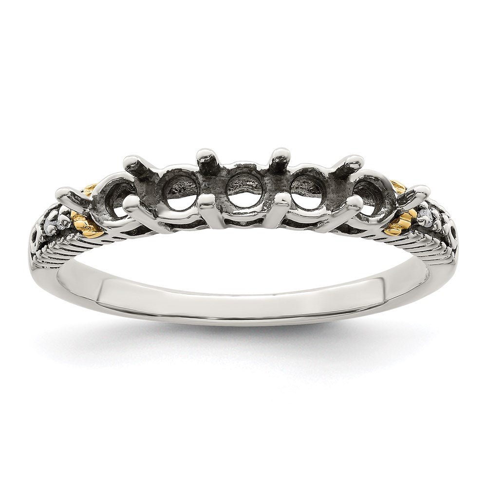 Sterling Silver Antiqued w/14k 5-stone w/Diamond Mother's Ring