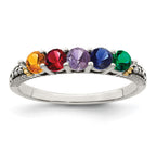 Sterling Silver Antiqued w/14k 5-stone w/Diamond Mother's Ring