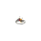Sterling Silver Antiqued w/14k 2-stone w/Diamond Mother's Ring