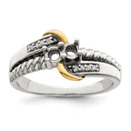 Sterling Silver Antiqued w/14k 2-stone w/Diamond Mother's Ring