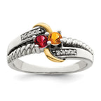 Sterling Silver Antiqued w/14k 2-stone w/Diamond Mother's Ring