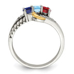 Sterling Silver Antiqued w/14k 3-stone w/Diamond Mother's Ring