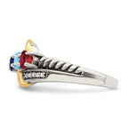 Sterling Silver Antiqued w/14k 3-stone w/Diamond Mother's Ring