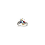 Sterling Silver Antiqued w/14k 3-stone w/Diamond Mother's Ring