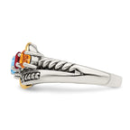 Sterling Silver Antiqued w/14k 4-stone w/Diamond Mother's Ring