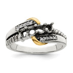 Sterling Silver Antiqued w/14k 4-stone w/Diamond Mother's Ring