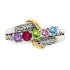 Sterling Silver Antiqued w/14k 5-stone w/Diamond Mother's Ring