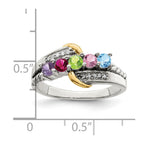 Sterling Silver Antiqued w/14k 5-stone w/Diamond Mother's Ring