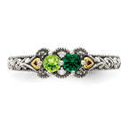 Sterling Silver Antiqued w/14k 2-stone w/Diamond Mother's Ring