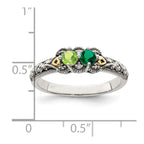 Sterling Silver Antiqued w/14k 2-stone w/Diamond Mother's Ring