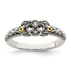 Sterling Silver Antiqued w/14k 2-stone w/Diamond Mother's Ring