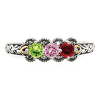 Sterling Silver Antiqued w/14k 3-stone w/Diamond Mother's Ring