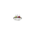 Sterling Silver Antiqued w/14k 3-stone w/Diamond Mother's Ring