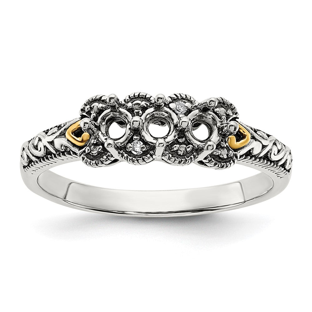 Sterling Silver Antiqued w/14k 3-stone w/Diamond Mother's Ring