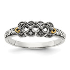 Sterling Silver Antiqued w/14k 3-stone w/Diamond Mother's Ring