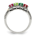 Sterling Silver Antiqued w/14k 4-stone w/Diamond Mother's Ring