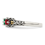 Sterling Silver Antiqued w/14k 4-stone w/Diamond Mother's Ring