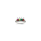 Sterling Silver Antiqued w/14k 4-stone w/Diamond Mother's Ring