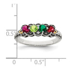 Sterling Silver Antiqued w/14k 4-stone w/Diamond Mother's Ring