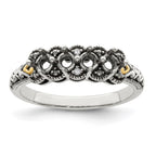 Sterling Silver Antiqued w/14k 4-stone w/Diamond Mother's Ring