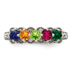 Sterling Silver Antiqued w/14k 5-stone w/Diamond Mother's Ring