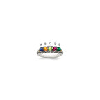 Sterling Silver Antiqued w/14k 5-stone w/Diamond Mother's Ring