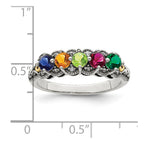 Sterling Silver Antiqued w/14k 5-stone w/Diamond Mother's Ring
