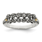 Sterling Silver Antiqued w/14k 5-stone w/Diamond Mother's Ring