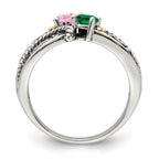 Sterling Silver Antiqued w/14k 2-stone w/Diamond Mother's Ring