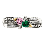 Sterling Silver Antiqued w/14k 2-stone w/Diamond Mother's Ring