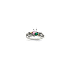 Sterling Silver Antiqued w/14k 2-stone w/Diamond Mother's Ring